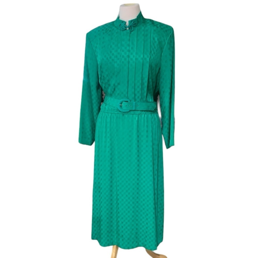 ❤️Petite Focus checkerboard green dress size 16 excellent vintage condition